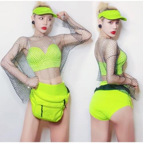 Nightclub DJ Gogo Dancer Sexy Bikini Suit Jazz Clothing Female Singer Mesh Tops Pole Dance Costumes Music DJ Rave Outfit DWY4681