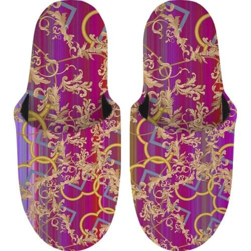 NOISYDESIGNS Gradient Women Cotton Slippers European Golden Floral Slippers Home Floor Soft Female Shoes Girls Winter Warm Shoes