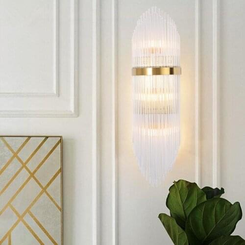 Nordic Golden Bedside Crystal Wall Lamp Stainless Steel Lamp Body Background LED Wall Lights Bedroom Lights Porch Light 85-265v