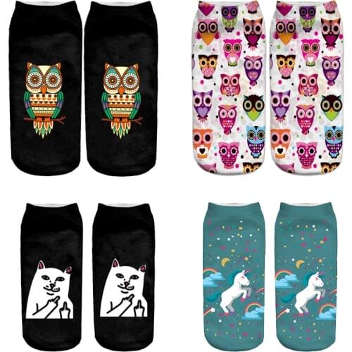 3D Animal Owl Women Novelty Printed Socks Female Alien Unicorn Cat Funny Socks illustration Cartoon Multicolor Socks for Teens