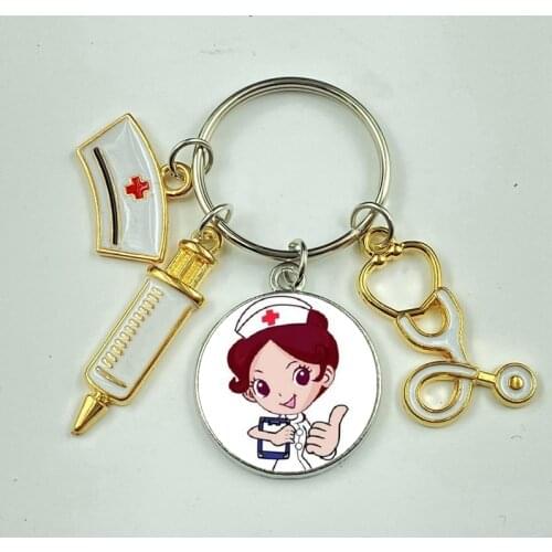 New/high Quality Nurse Medical Syringe Stethoscope Image Keychain Glass Cabochon and Glass Dome Key Ring Pendant Gift