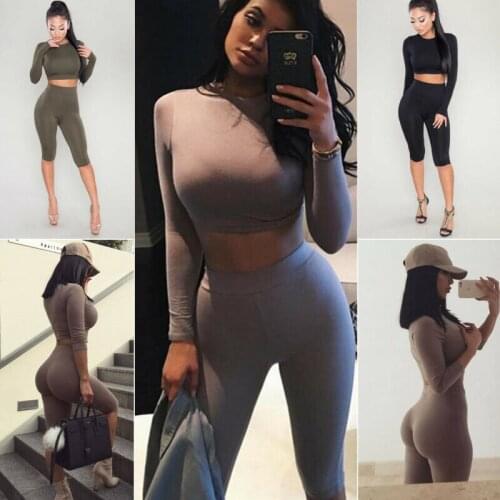 New Women Crop Top Blouse +Pants Two-piece Playsuit Bodysuit Jumpsuit Romper Set