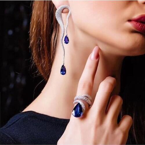 New design luxury AAA zircon round Water Drop shape Earrings Ring set for women,high quality party/jewelry wedding