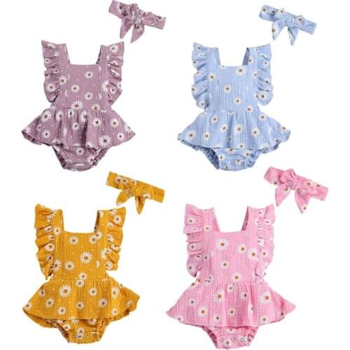 Baby Girls Floral Ruffle Clothing 2pcs Sets Print Fly Sleeve Romper Floral Jumpsuit Infant Summer Clothes Set