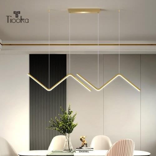 Tiooka Wave Hanging Light Fixture Modern Linear Pendant Light LED 26W Black Gold For Kitchen Bar Dining room Shop Window Coffee