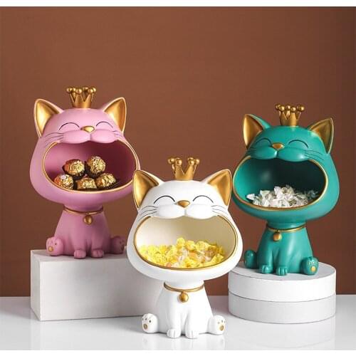 Resin Lucky Cat Statue Doll Sculpture Creative Art Storage Decoration Living Room Desk Home Dining Table Home Decoration Gift