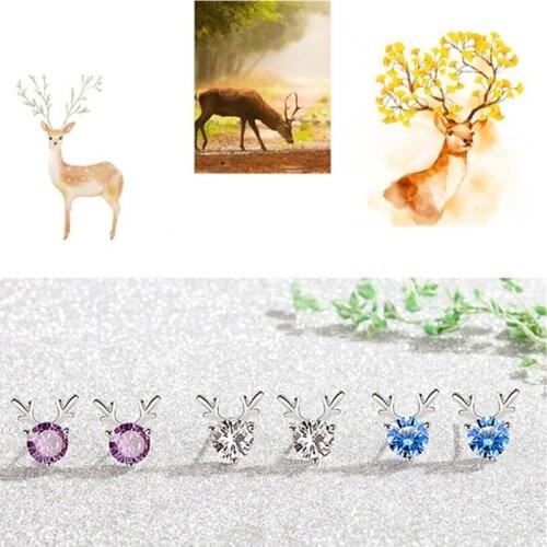 Cute Crystal Deer Stud Earrings For Women Jewelry Trendy Silver Plated Earring Teens Girl Accessories On Ear Shiny Bijou