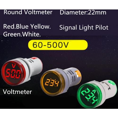 22mm LED Digital Display Gauge Volt Voltage Indicator Signal Lamp Voltmeter Lights Tester Combo Measuring Range 60-500V AC