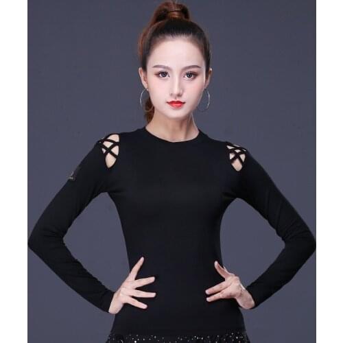 Adult Latin Dance Tops Woman Autumn Winter Long Sleeve Modal Slim Fit Ballroom Chacha Samba Tango Dance T-shirt Practice Wear