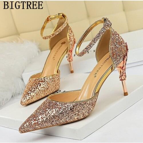 Bigtree Brand Shoes For Women 2021 Wedding Shoes For Women Bride Mary Jane Shoes Bling Black High Heels Chaussure Femme Tacones