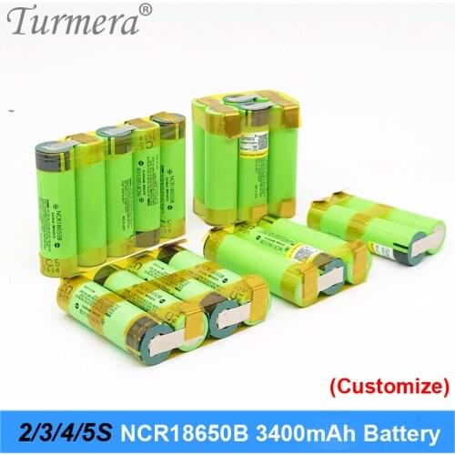 Turmera 18650 battery 3400mah ncr18650b 12.6v 16.8v 21v battery for screwdriver battery weld soldering strip customize battery