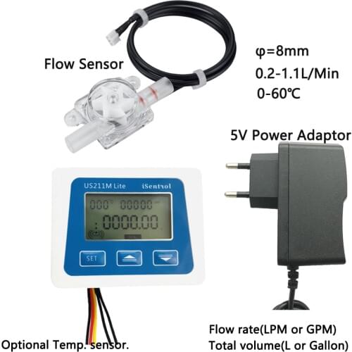 US211M Lite Digital Flow Meter USN-HS08PA 0.2-1.1LPM 5V Flowreader Compatible with all our hall effect water flowsensor iSentr