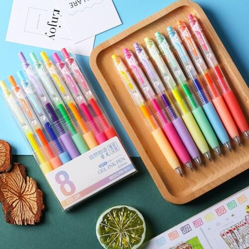 8 Colors Retractable Gel Pen Bullet Tip 0.5mm Refills Creative Colored Pen For Children Painting Graffiti Art Supply Stationery