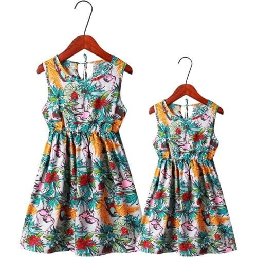 Woman & Kid Girls Beach Outfits Tank Mother Daughter Dress Family Matching Clothes Look Mom Baby Mommy And Me Dresses Clothes