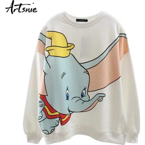 Artsnie streetwear casual white cartoon women sweatshirt o neck long sleeve oversized hoodies drop shoulder sweatshirts female