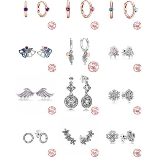 2021 New HOT SALE Real 925 Sterling Silver Pave Flowers Feather Stud Earrings For Women Making Party S925 Original Jewelry Gifts