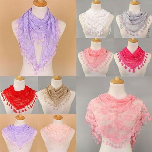Women Lace Tassel Headscarf Triangle Scarf Hollow Out Shawls Scarves Fringes Shawl Female Scarf Hijab Lace Pendant Scarf Wrap