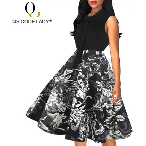 QR Vintage Spring Summer Dress Women 2019 Elegant Sexy Print Ball Gown Long Party Dress Female Casual Plus Size Dresses Bow 2XL