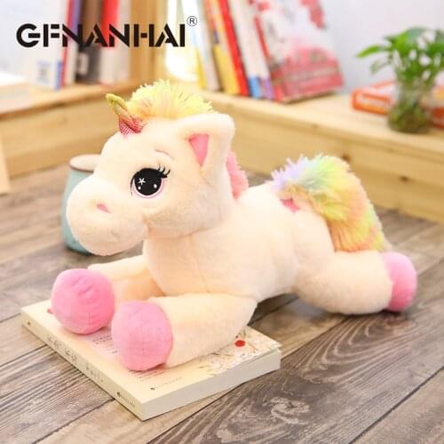 1pc 60cm kawaii rainbow unicorn plush toy lying cute colorful horse plush pillow for children kids birthday doll gift