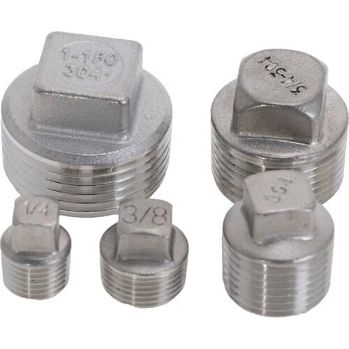 1Pc Stainless Steel 304 Pipe Fittings 1/8" 1/4" 3/8" 1/2" 3/4" 1" 1-1/4' 1-1/2" 2" Male Threaded Square Head Plug Pipe Fitting