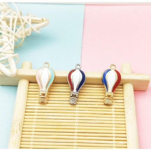 10pcs Metal Enamel Romatic Hot Air Balloon Charms Gold Tone 10*22MM Pendant For DIY Bracelet Earring Jewelry Making Accessories