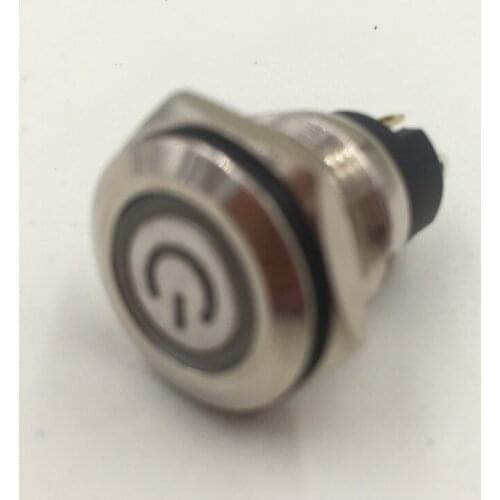 16mm metal button switch / ring power symbol self lock / reset / waterproof IP67 nickel / short