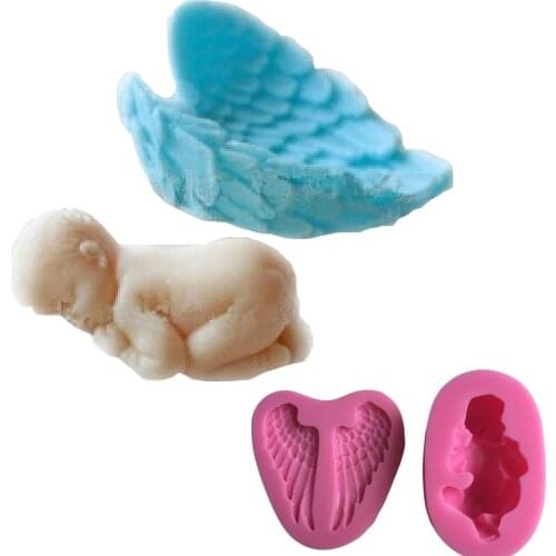 2pc/set Sleeping Baby And Angel Wing 3D Silicone Cake Mold For Cake Decorating Tools Fondant Soap Chocolate Mold For Baking M962
