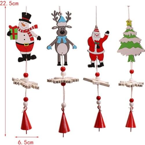 2pcs/lot Cartoon Christmas Wooden Xmas Tree Drop Ornament Aeolian Bells Door Home Hotel New Year Party Door Decor Pendant