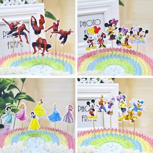 24pcs/set Disney Spiderman Mickey Minnie Donald Duck Cake Decoration Plug-in Cartoon Anime Card Kids Birthday Party Accessories
