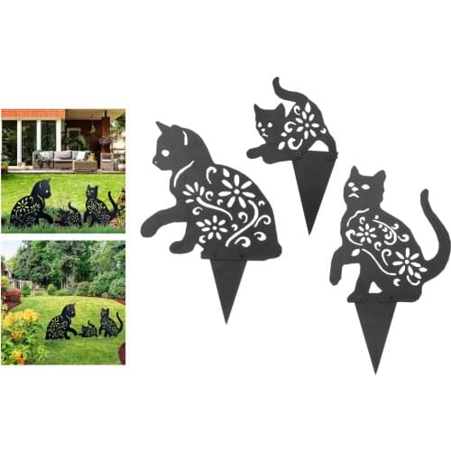 3X Black Cat Garden Statue Lawn Ornament Sculpture Figurine With Display Stand
