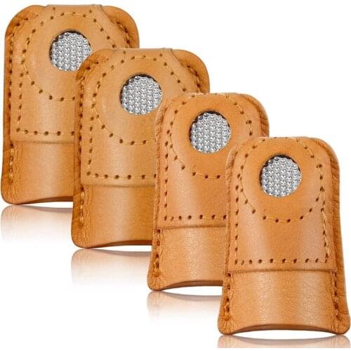 4 Pieces Sewing Thimble Finger Protector Leather Thimble Finger Pads Thimble Protector for Knitting Sewing Quilting Pin