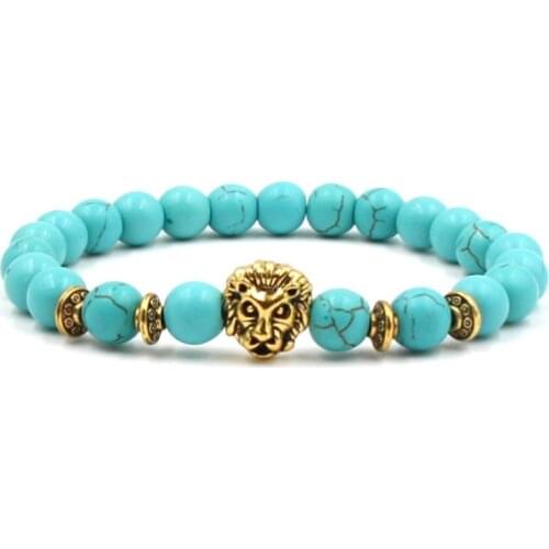 8mm gf32 Lion head Bangles turquoise Buddha Prayer Yoga Bracelet women men nature stone Party Wedding Jewelry