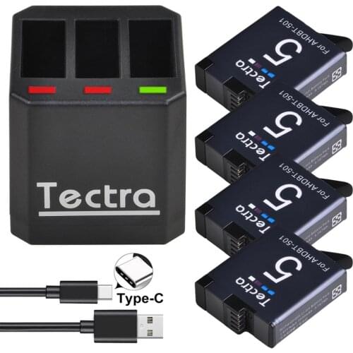 AHDBT-501 Battery+USB Triple Charger&Type C Port for GoPro Hero 8 Hero 7 Hero 6 Hero 5 Action Cameras
