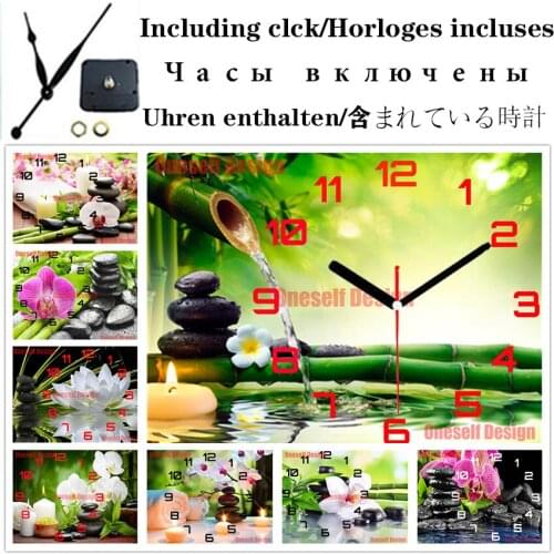 Diy diamond mosaic sale 5d diamond painting full square with clock flower 5d diamond embroidery sale with clock decoration home