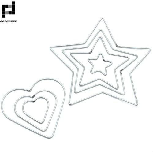 BASEHOME 10pcs 50mm-200mm Dream Catcher Circle Heart Star Shape Findings Hanging Iron Circles Connector Indian Net Jewelry DIY