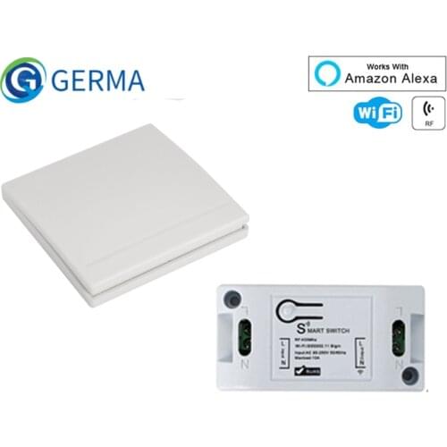GERMA RF Wifi Wireless 433MHz Relay 1 CH 220V Receiver Smart Home Switch Module 86 Wall Panel Remote Control Switch 10A 2200W
