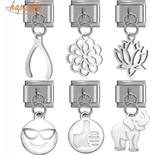 Hapiship 2019 Original Daisy Flower Elephant Charm Fit 9mm Bracelet For Women Men Stainless Steel Jewelry Bracelet Making DJ182