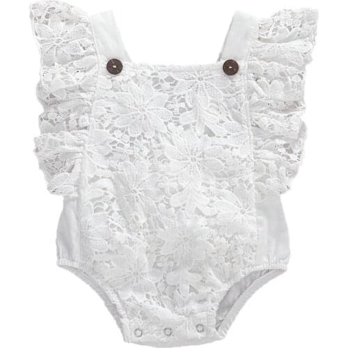 Infant Baby Boys Girls Floral Lace Romper Infant Fly Sleeve Square Collar Jumpsuit Newborn Casual Style Playsuit