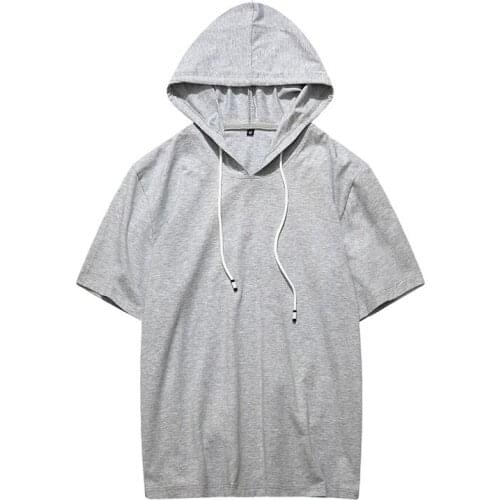 Europe Size Solid T shirts Men Summer Casual Hooded Tshirt Man Hip Hop Mens Tee Short Sleeve Top Male 2021New Fitness Clothing