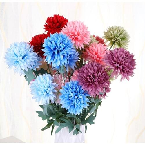 Simulation 3 Fluffy Chrysanthemums Holding Flowers DIY Home Decoration Holiday Activities Weaving Blue Red Green