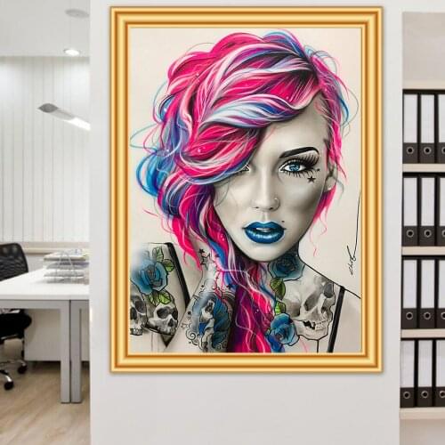5d diy Diamond Painting Woman Cross Stitch Full Diamond Embroidery Red Tousle Portrait Art Picture of Rhinestones Diamond Mosaic