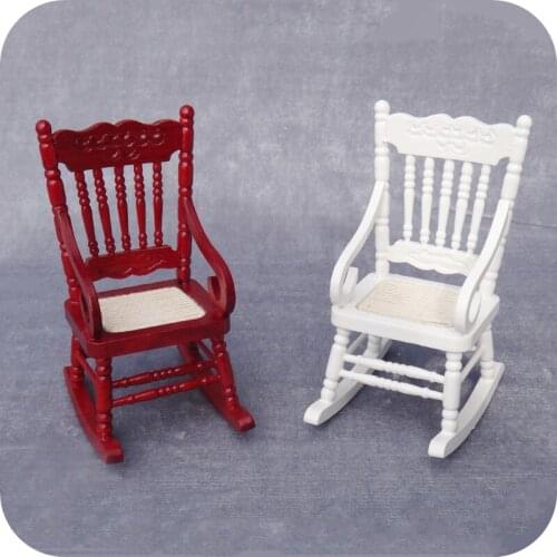 Classic 1:12 Miniature White Wooden Rocking Chair Model Dollhouse Living Room Bedroom Furniture Accessories