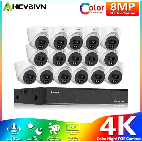 H.265 CCTV Security Camera System Kit Indoor 16CH 4K POE NVR Kit Two-way Audio 8CH 8MP Video Survrillance Ip Camera System Set
