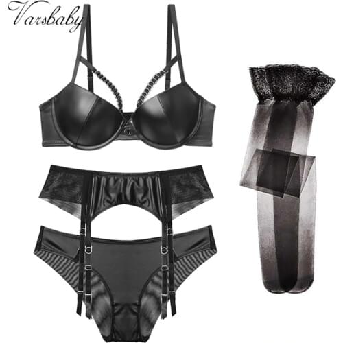 Varsbaby New arrival sexy lace glossy women bra set 4 PCS/Lot