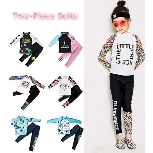 Girls Two Pieces Suit Swimwear Swimming Suit Children Long Sleeve Swimsuit 2-11 Year Kid Cartoon Swimsuit Bathing Suit Beachwear