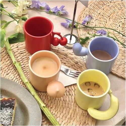 Nordic Ins Style Creative Design Water Cup Ceramic Cherry Banana Peach Love Mug Small Lovely Cup Gift Ornament Home Decoration