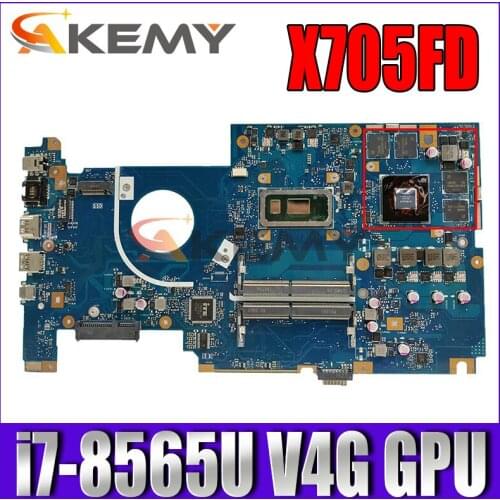 Akemy X705FD notebook motherboard For ASUS X705F X705FD X705FN laptop motherboard mainboard with i7-8565U V4G GPU test 100% ok