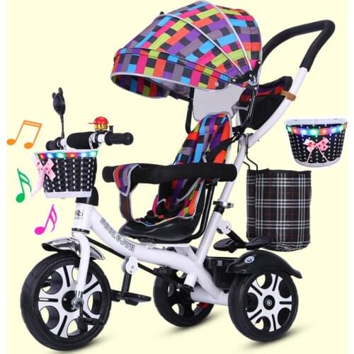 Multifunction Childrens Folding Tricycle Baby Stroller Space Wheel Baby Bike Rotatable Seat Tricycle for Kids With Light Music