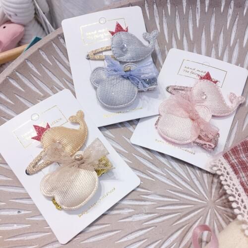 Boutique 12sets Fashion Cute Glitter Tiaras Whale Snap Clips Cartoon Dolphin Bear Hairpins Hair Clips Princess Hair Accessories