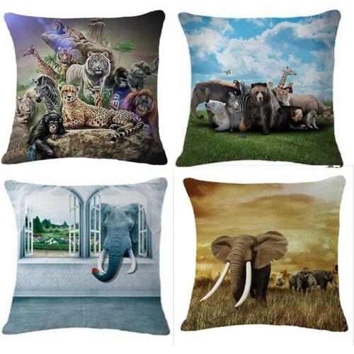 Animal Elephant Pillow Cases Cotton Linen Cushion Cover Throw Sofa Car Pillow Case